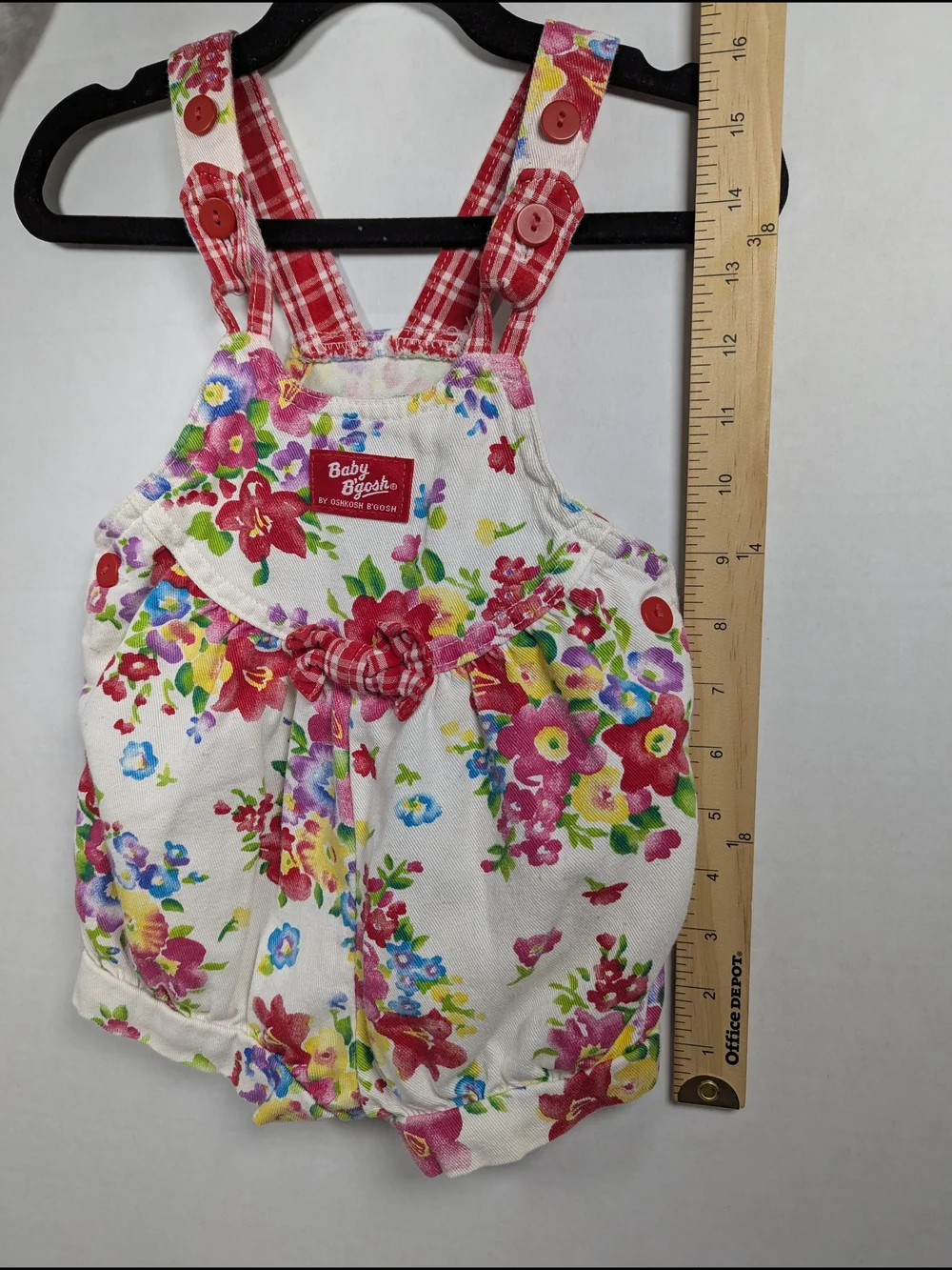 VTG 80s 90s OshKosh B'Gosh Vestback Overalls Bubble Red Floral Sz 18 Months USA
